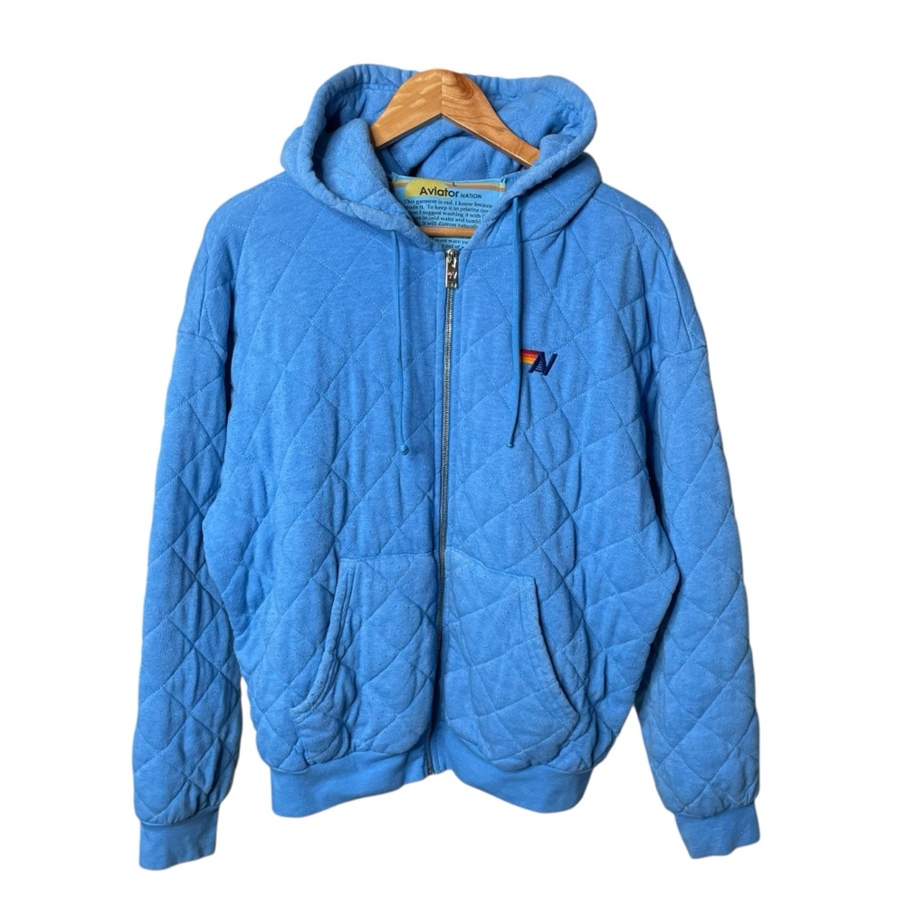 Aviator Nation Quilted Zip Hoodie Relaxed Ocean Blue Unisex Large - Picture 6 of 16